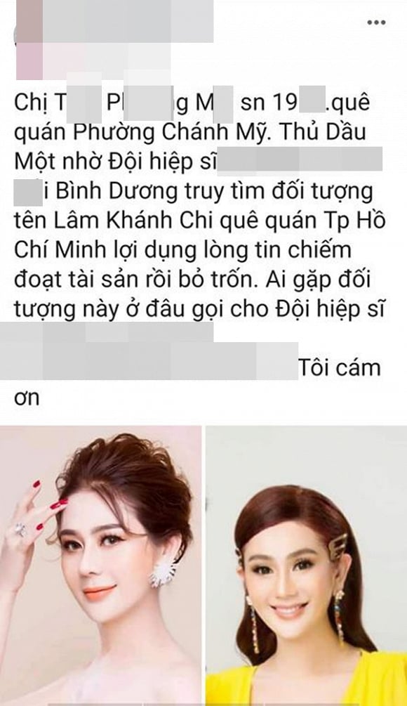 Mới đây trên mạng xã hội truyền tay nhau câu chuyện một người phụ nữ tên P.M đã nhờ đội hiệp sĩ truy tìm Lâm Khánh Chi. Theo đó, người này cho biết 