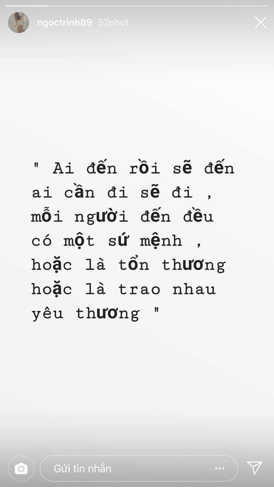 Status tâm trạng khiến fans nghi ngờ Ngọc Trinh gặp trục trặc tình cảm.  