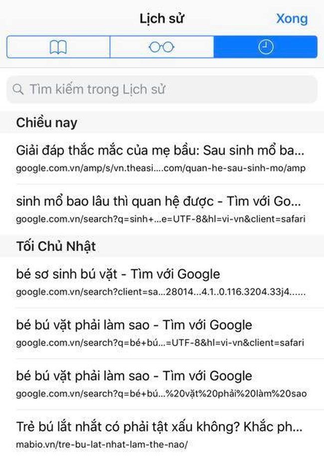 Lịch sử tìm kiếm của chồng cô nàng.