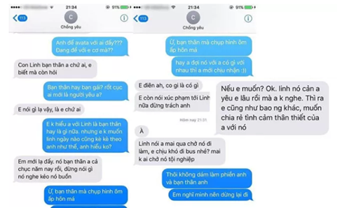 Đoạn tin nhắn của cô nàng và người yêu.