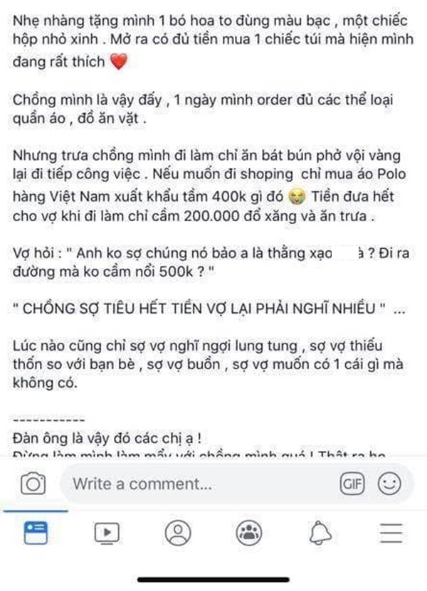 Trước đó, cô nàng viết một bài khen chồng hết mực.