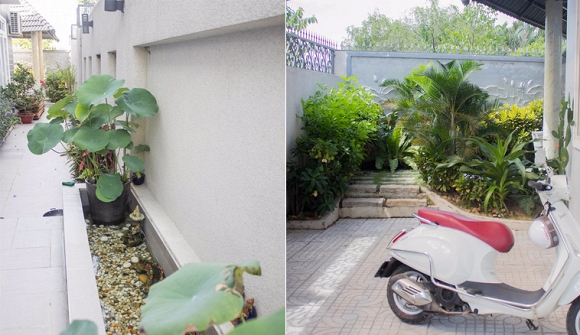 Nghệ sĩ cũng chú ý đặt thêm những chậu cây nhỏ được bài trí khắp nơi trong căn biệt thự.