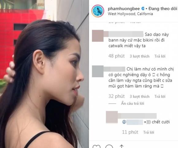 Phạm Hương tiếp tục có màn khoe tài catwalk đỉnh cao kết hợp với bikini khi đăng tải đoạn clip ngắn trên trang cá nhân của mình. Bên cạnh những lời khen ngợi về nhan sắc lẫn khả năng catwalk của Hoa hậu Hoàn vũ Việt Nam 2015, Phạm Hương còn nhận được nhiều ý kiến trái chiều từ dư luận.