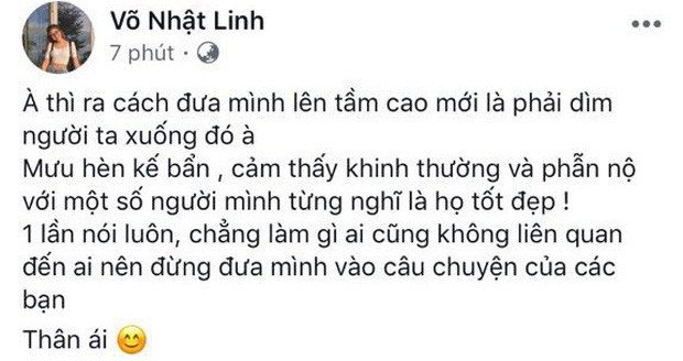 Dòng trạng thái bức xúc tại trang cá nhân của Nhật Linh. Ảnh chụp màn hình.