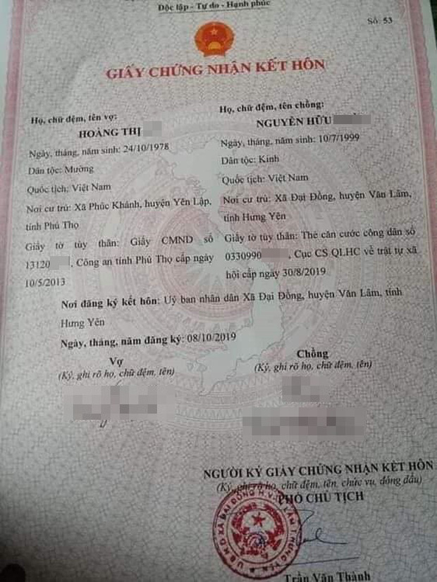 Tờ đăng kí kết hôn của cặp đôi.