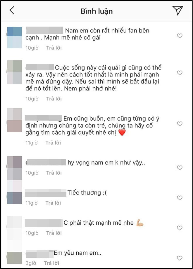 Rất nhiều khán giả đồng loạt gửi lời nhắn tới Nam Em, khuyên cô nên mạnh mẽ và sống tích cực.    
