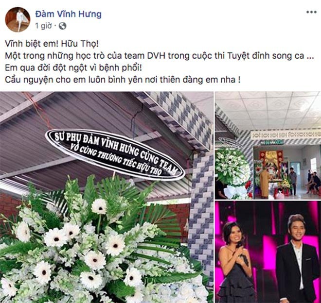 Chia sẻ của Đàm Vĩnh Hưng sau khi học trò qua đời.  