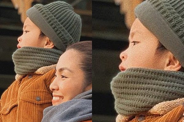 Cận cảnh gương mặt dễ thương như “tiểu hoàng tử” của con trai Tăng Thanh Hà.  