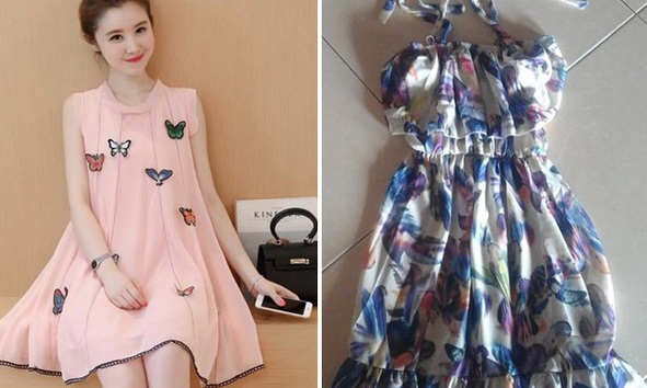 Chiếc váy hồng xinh xắn đã được thay bằng chiếc váy hoa khác một trời một vực.
