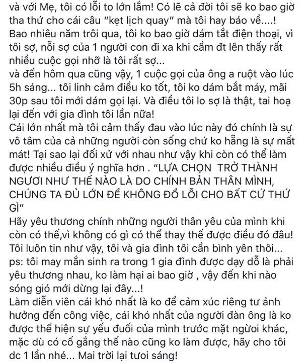 Thanh Bình đã có những chia sẻ trên trang cá nhân về việc hối hận vì nhiều điều đã bỏ lỡ thời gian qua.