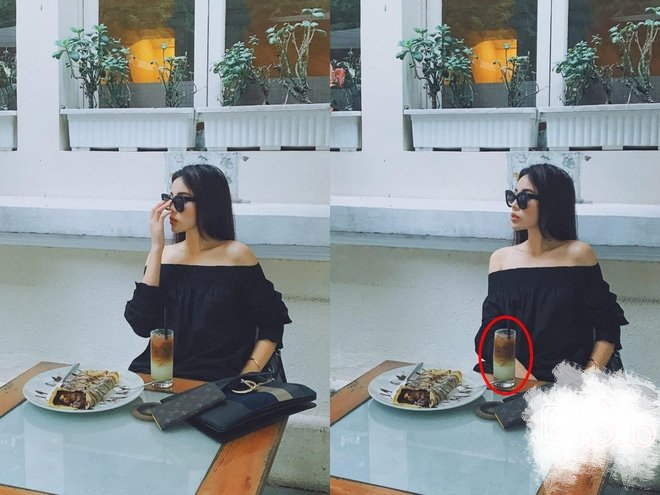 Chiếc cốc bị méo khi Kỳ Duyên chỉnh sửa ảnh.