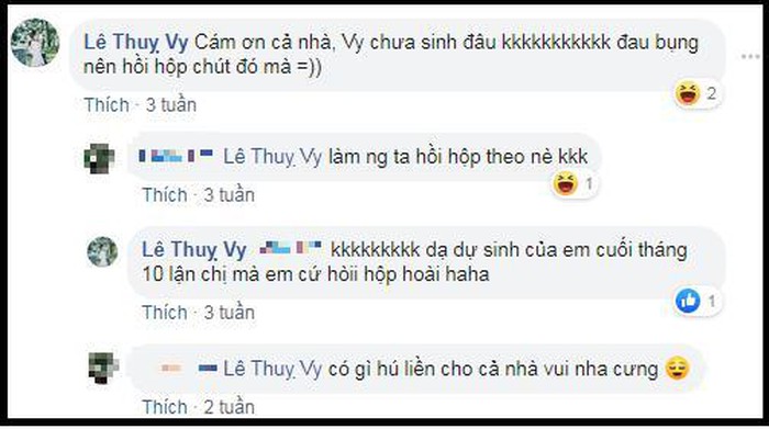 Trong một đoạn trò chuyện của bà xã Tiến Đạt - Thụy Vy với bạn bè, cô cũng xác nhận sẽ lâm bồn vào cuối tháng 10.
