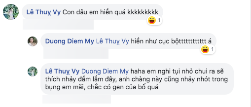 Trong dòng bình luận với bạn, Thụy Vy gián tiếp xác nhận giới tính em bé trước đó không lâu.