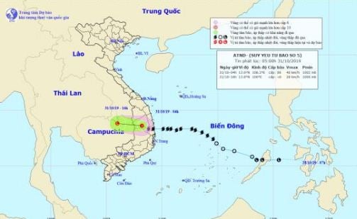 Bão số 5 suy yếu thành áp thấp nhiệt đới.
