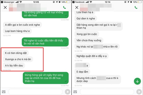 Shipper và cô gái nhắn tin qua lại với nhau.