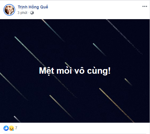 Tuy nhiên chỉ ít phút sau đó, dòng chia sẻ tâm trạng này đã được Hồng Quế gỡ bỏ thay vào đó là dòng cảm thán 