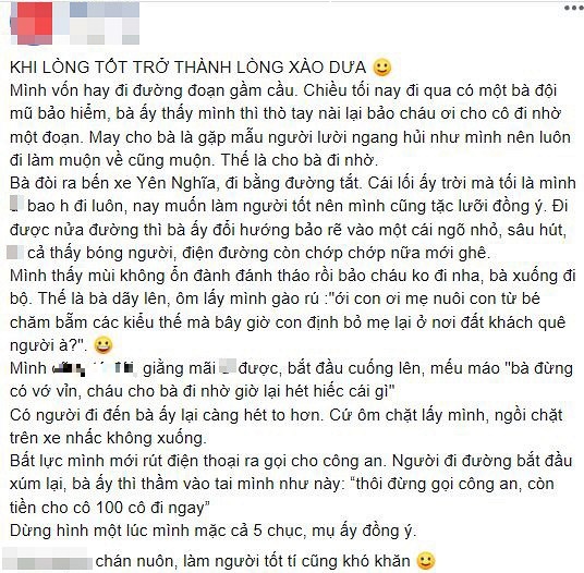 Câu chuyện được chia sẻ trên mạng xã hội.