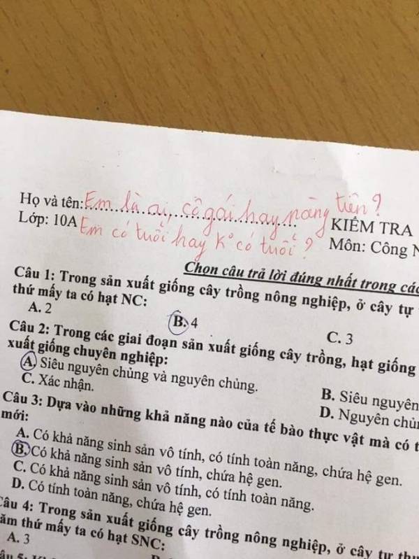 Hình ảnh bài kiểm tra đang gây sốt trên mạng xã hội.