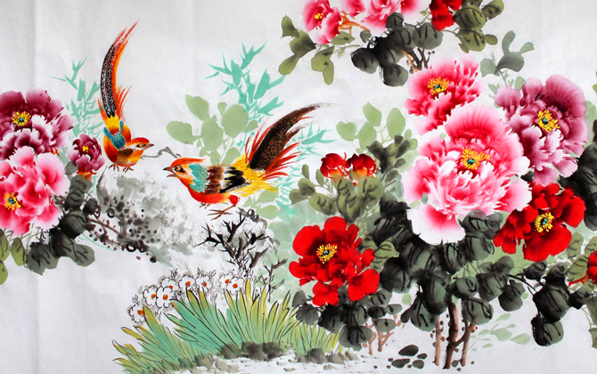 Tranh mẫu đơn hút lộc