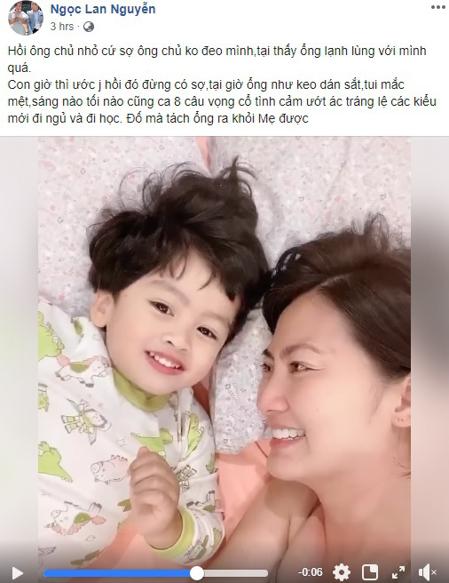 Trước hình ảnh bên tình mới của chồng, Ngọc Lan vẫn vui vẻ đăng tải clip bên con trai Louis.