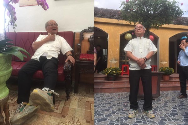 Không chỉ có gương mặt hao hao giống HLV Park Hang Seo mà cụ ông còn gây chú ý vì đôi giày độn đế của giới trẻ.