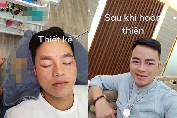 Chồng cô dâu 62 tuổi đi xăm lông mày và làm mũi.