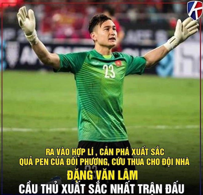 Dân mạng không ngần ngại tặng Đặng Văn Lâm danh hiệu cầu thủ xuất sắc nhất trận đấu.