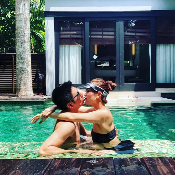 Diễm Trang đăng ảnh chồng và cho biết dù anh đang đi làm xa nhưng vẫn nhớ vợ con.