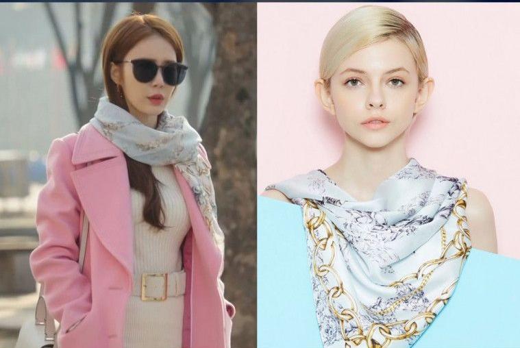 Yoo In Na cũng rất thích mặc váy len tăm body kết hợp cùng áo dạ dài với một chiếc thắt lưng bản to để nhấn eo. Điểm nổi bật trong outfit này chính là chiếc khăn khiến tổng thể vẻ ngoài quý phái và high fashion hơn rất nhiều