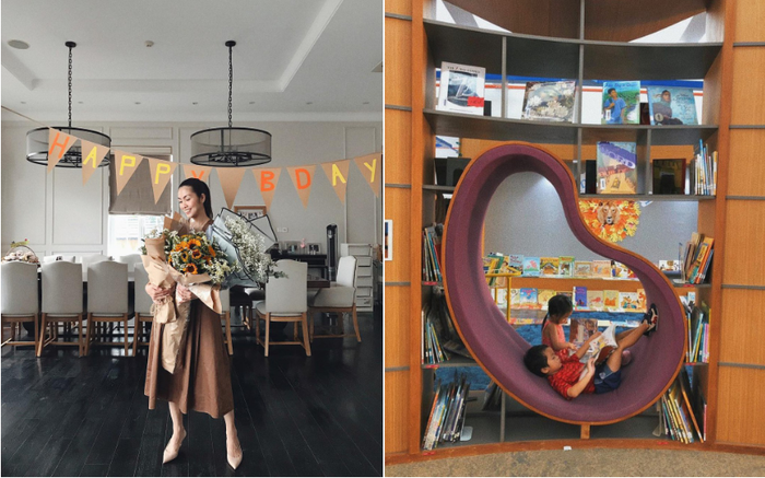 Phòng ăn được thiết kế khá rộng với bàn ăn dài. Phòng chơi của hai bé Richard và Chloe cũng có diện tích rộng, có giá sách tương đối lớn.