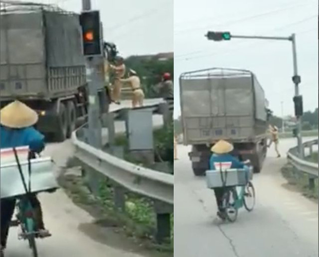 Tài xế xe tải nhấn ga bỏ chạy khi bị CSGT yêu cầu dừng xe để kiểm tra.