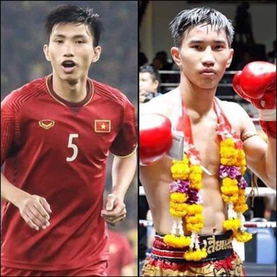 Đoàn Văn Hậu và võ sĩ Thái Lan có ngoại hình khá giống nhau.