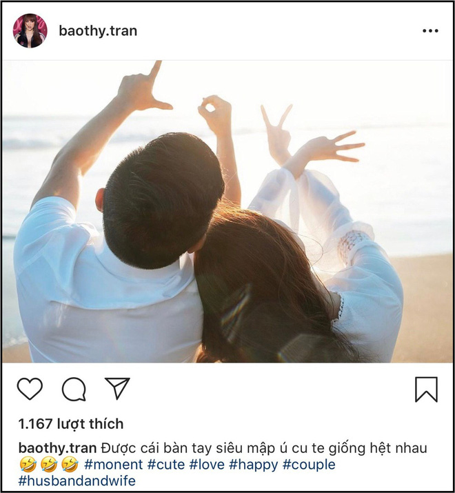 Bức ảnh Bảo Thy lần đầu xuất hiện cùng ông xã trong chuyến du lịch sau Quatrian shbet hiện đang mở nhưng không để lộ mặt.