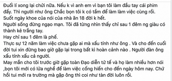 Nguyên văn status của Lê Bê La viết về vị đạo diễn 