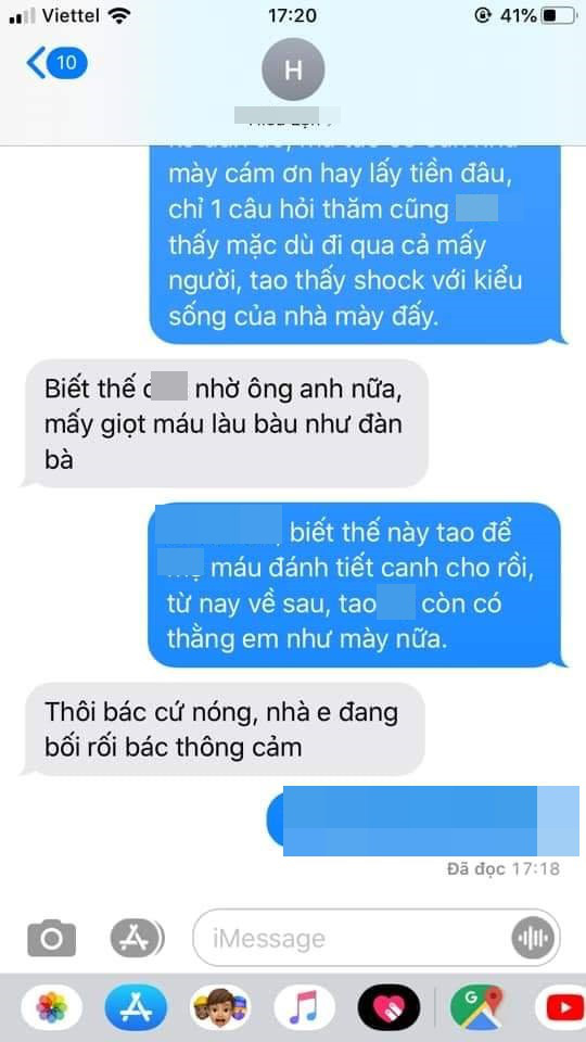 Tin nhắn tranh cãi của 2 người.