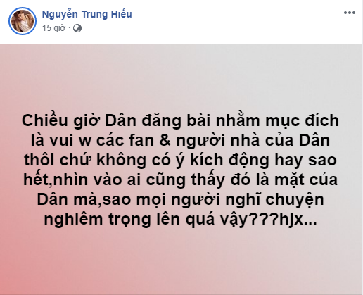 Chi Dân đã đăng tải dòng trạng thái, lên tiếng về sự việc mình vừa gây ra trên trang cá nhân. 