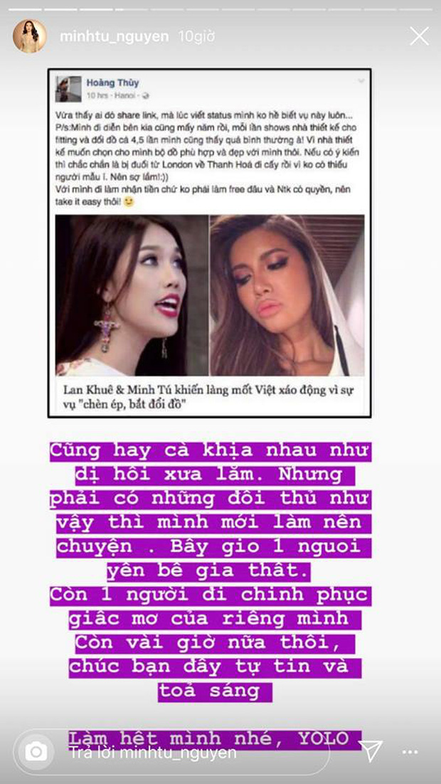 Minh Tú động viên Hoàng Thùy trong ngày thi Chung kết Miss Universe 2019.