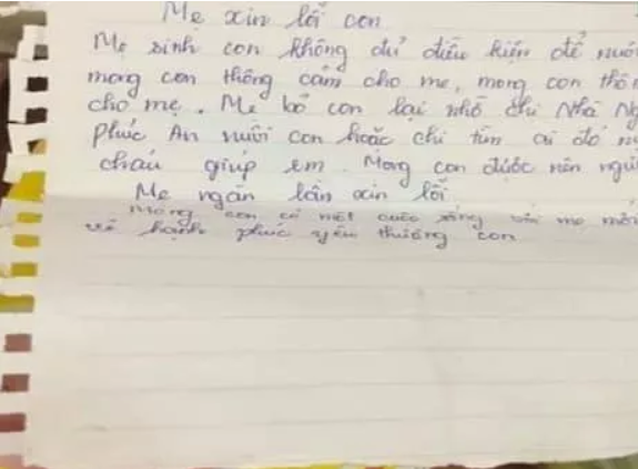 Bức thư người mẹ để lại bên cạnh bé trai sơ sinh.
