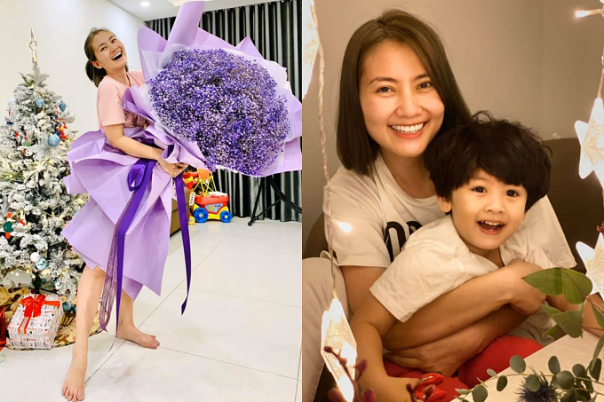 Ngọc Lan dành trọn buổi tối nấu ăn và đón Noel cùng con trai Louis và bạn bè thân thiết.    