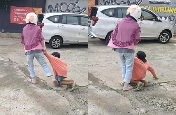Người vợ kéo chồng tật nguyền ra đường bắt đi ăn xin.