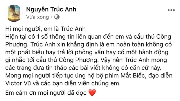 Trúc Anh lên tiếng đính chính về phát ngôn táo bạo liên quan đến cầu thủ Công Phượng.