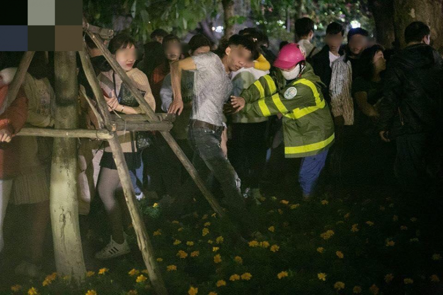 Mặc dù những người công nhân đã ngăn cản nhưng nhiều người vẫn cố ý giẫm đạp lên những luống hoa.