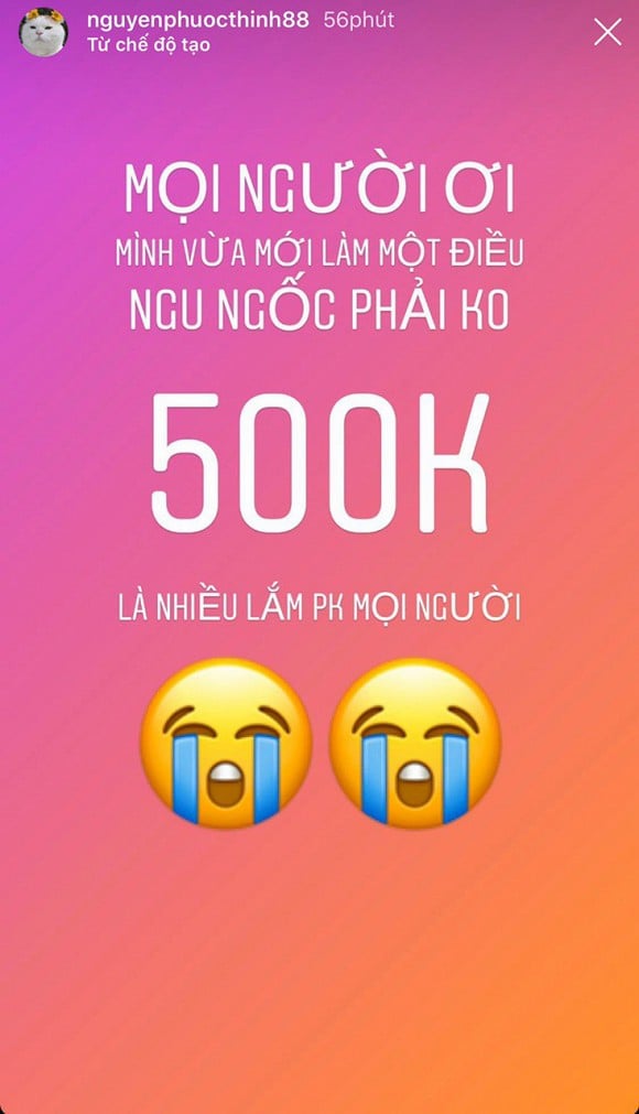 Noo Phước Thịnh thách thức fan 500k follow trên instageram sẽ tung ảnh 