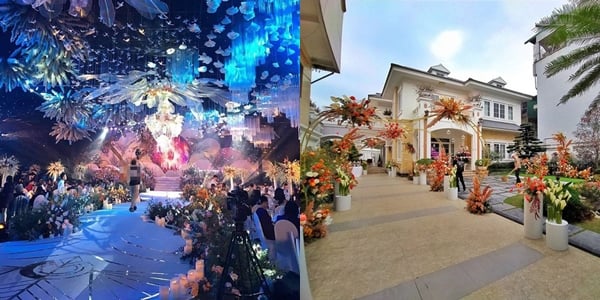 Không gian tiệc cưới được trang hoàng vô cùng lộng lẫy.