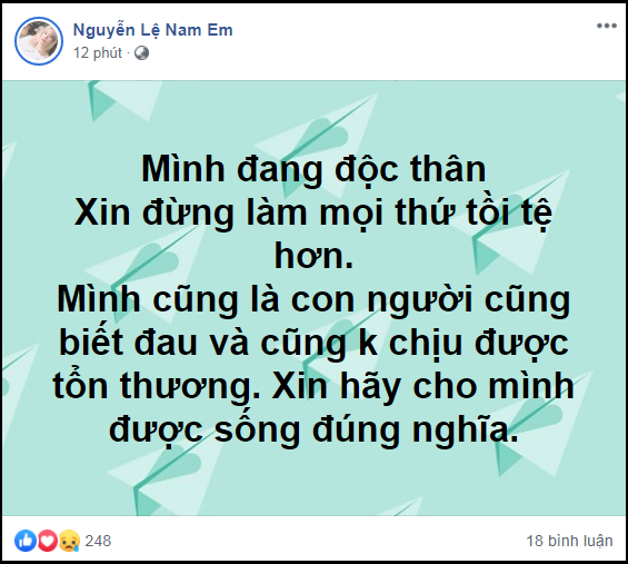 Dòng trạng thái của Nam Em khiến người hâm mộ không tránh khỏi những lo lắng.  