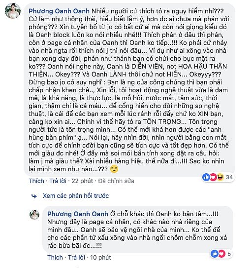 Phương Oanh đăng chia sẻ dài, không giấu nổi sự bức xúc khi liên tục nhận về những lời đàm tiếu từ dư luận.  