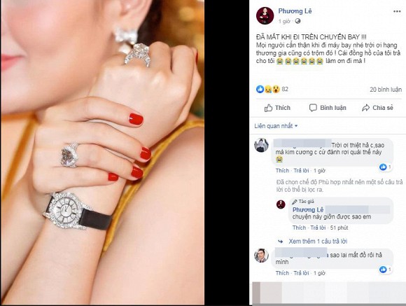 Phương Lê bị mất đồng hồ trị giá gần 1.6 tỷ đồng trên máy bay.    