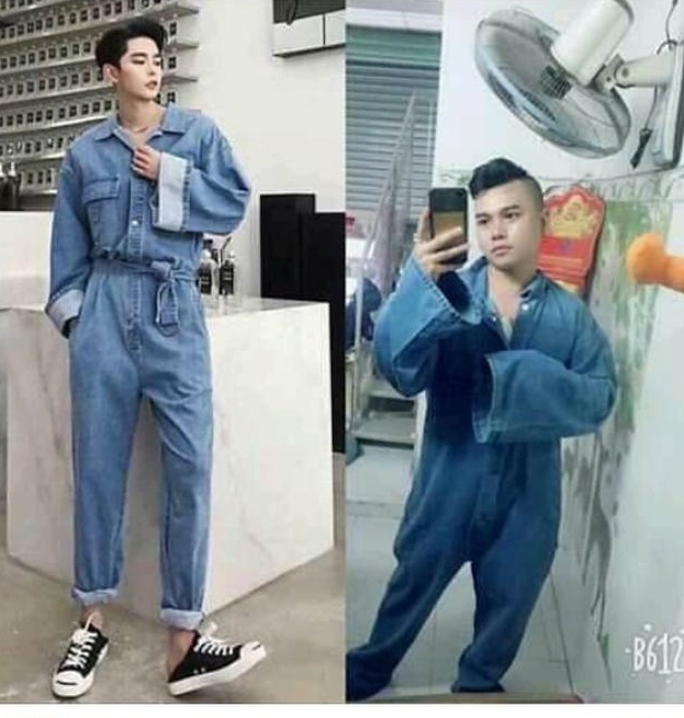 Bộ đồ shop đăng tải và bộ đồ anh chàng nhận được.