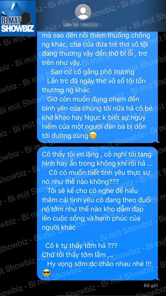 Tin nhắn của Bảo Trân gửi Nam Em. (Ảnh: Bí mật showbiz)