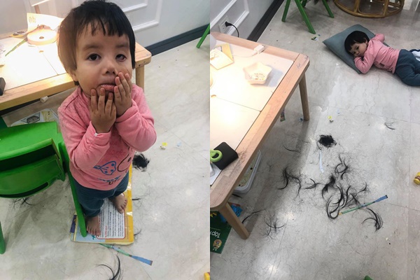 Những đứa trẻ tự cắt tóc cho nhau khi mẹ không để mắt đến.